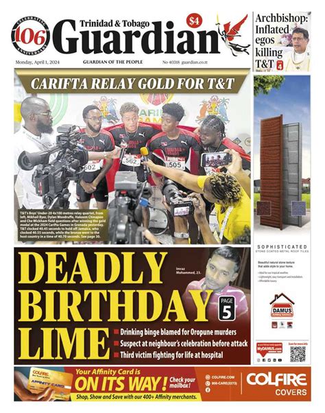 The Trinidad and Tobago Guardian is the longest running daily newspaper in the country, marking its centenary in 2017. . Trinidad guardian newspaper today